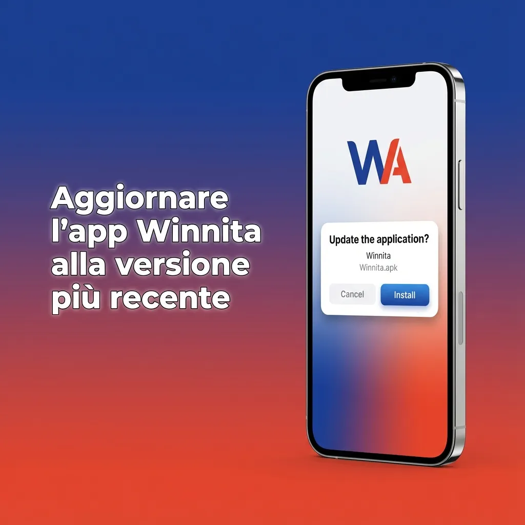 Illustrazione di un iPhone con icona PWA Winnita e freccia di aggiornamento automatico senza passare dall’App Store